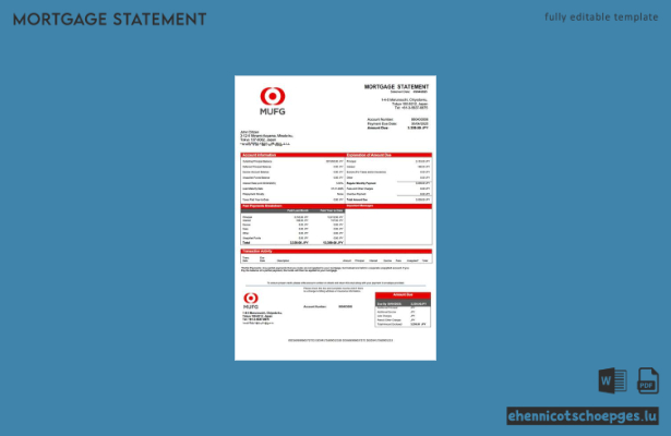 Japan Bank of Tokyo-Mitsubishi UFJ MUFG Hypothekenabrechnung Word- und PDF-Beispielvorschau